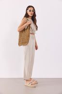 Kadın Beli Lastikli Çizgili Baggy Pantolon (TENCEL)™ - Lacivert Çizgili