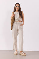 Kadın Beli Lastikli Çizgili Baggy Pantolon (TENCEL)™ - Lacivert Çizgili