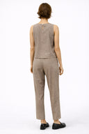 Kadın Beli Lastikli Çizgili Keten Baggy Pantolon-Kahverengi Çizgili