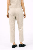 Kadın Beli Lastikli Çizgili Keten Baggy Pantolon-Taş Çizgili