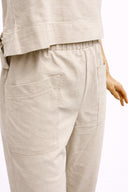 Kadın Beli Lastikli Çizgili Keten Baggy Pantolon-Taş Çizgili