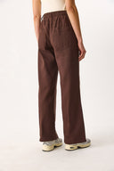 Kadın Beli Lastikli Geniş Paça Pantolon %100 Pamuk - Kahverengi