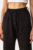 Kadın Beli Lastikli Geniş Paça Pantolon %100 Pamuk - Siyah