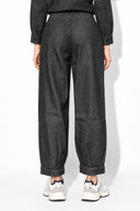 Kadın Beli Lastikli Paçası Pileli Balon Form Jean Pantolon(TENCEL)(TM)-Black