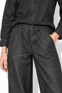 Kadın Beli Lastikli Paçası Pileli Balon Form Jean Pantolon(TENCEL)(TM)-Black