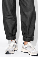 Kadın Beli Lastikli Paçası Pileli Balon Form Jean Pantolon(TENCEL)(TM)-Black