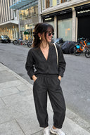 Kadın Beli Lastikli Paçası Pileli Balon Form Jean Pantolon(TENCEL)(TM)-Black