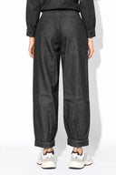 Kadın Beli Lastikli Paçası Pileli Balon Form Jean Pantolon(TENCEL)(TM)-Black