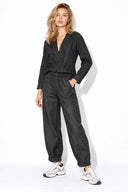 Kadın Beli Lastikli Paçası Pileli Balon Form Jean Pantolon(TENCEL)(TM)-Black