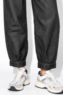 Kadın Beli Lastikli Paçası Pileli Balon Form Jean Pantolon(TENCEL)(TM)-Black