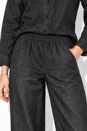 Kadın Beli Lastikli Paçası Pileli Balon Form Jean Pantolon(TENCEL)(TM)-Black