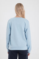 Kadın Bisiklet Yaka Logo Baskılı Pamuklu Sweatshirt - Gök Mavisi