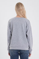 Kadın Bisiklet Yaka Logo Baskılı Pamuklu Sweatshirt - Gri Melanj