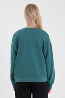 Kadın Bisiklet Yaka Logo Baskılı Pamuklu Sweatshirt - Orman