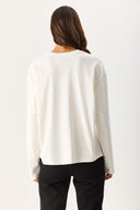 Kadın Bisiklet Yaka Logo Baskılı Uzun Kollu Tişört %100 Pamuk - Fildişi