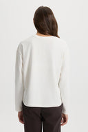 Kadın Bisiklet Yaka Logo Baskılı Uzun Kollu Tişört %100 Pamuk - Fildişi