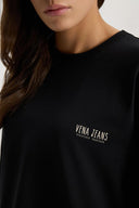 Kadın Bisiklet Yaka Logo Baskılı Uzun Kollu Tişört %100 Pamuk - Siyah