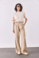 Bisiklet Yaka Oversize Rahat Kalıp Basic Tişört-Naturel