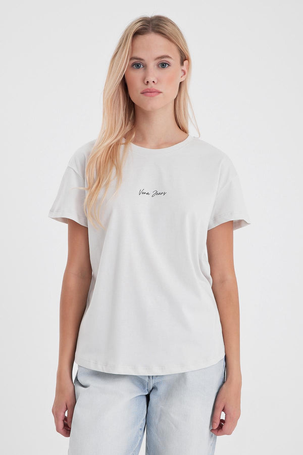 Kadın Bisiklet Yaka Taş Logo Baskılı Regular Fit Tişört