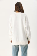 Kadın Bisiklet Yaka Yanı Yırtmaçlı Regular Fit 3 İplik Sweatshirt %100 Pamuk - Fildişi