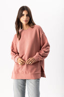 Kadın Bisiklet Yaka Yanı Yırtmaçlı Regular Fit 3 İplik Sweatshirt %100 Pamuk - Gülkurusu