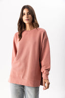 Kadın Bisiklet Yaka Yanı Yırtmaçlı Regular Fit 3 İplik Sweatshirt %100 Pamuk - Gülkurusu