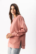 Kadın Bisiklet Yaka Yanı Yırtmaçlı Regular Fit 3 İplik Sweatshirt %100 Pamuk - Gülkurusu