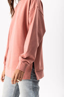 Kadın Bisiklet Yaka Yanı Yırtmaçlı Regular Fit 3 İplik Sweatshirt %100 Pamuk - Gülkurusu