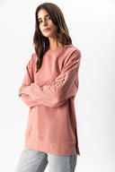 Kadın Bisiklet Yaka Yanı Yırtmaçlı Regular Fit 3 İplik Sweatshirt %100 Pamuk - Gülkurusu