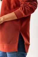 Kadın Bisiklet Yaka Yanı Yırtmaçlı Regular Fit 3 İplik Sweatshirt %100 Pamuk - Kiremit