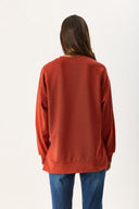 Kadın Bisiklet Yaka Yanı Yırtmaçlı Regular Fit 3 İplik Sweatshirt %100 Pamuk - Kiremit