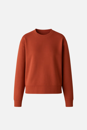 Kadın Bisiklet Yaka Yanı Yırtmaçlı Regular Fit 3 İplik Sweatshirt %100 Pamuk - Kiremit