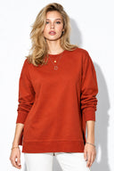 Kadın Bisiklet Yaka Yanı Yırtmaçlı Regular Fit 3 İplik Sweatshirt %100 Pamuk-Kiremit