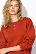 Kadın Bisiklet Yaka Yanı Yırtmaçlı Regular Fit 3 İplik Sweatshirt %100 Pamuk-Kiremit