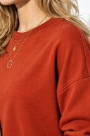 Kadın Bisiklet Yaka Yanı Yırtmaçlı Regular Fit 3 İplik Sweatshirt %100 Pamuk-Kiremit
