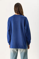 Kadın Bisiklet Yaka Yanı Yırtmaçlı Regular Fit 3 İplik Sweatshirt %100 Pamuk - Navy