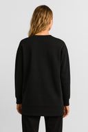 Kadın Bisiklet Yaka Yanı Yırtmaçlı Regular Fit 3 İplik Sweatshirt %100 Pamuk - Siyah