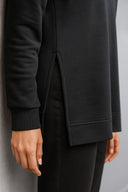 Kadın Bisiklet Yaka Yanı Yırtmaçlı Regular Fit 3 İplik Sweatshirt %100 Pamuk - Siyah