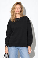 Kadın Bisiklet Yaka Yanı Yırtmaçlı Regular Fit 3 İplik Sweatshirt %100 Pamuk-Siyah
