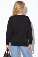 Kadın Bisiklet Yaka Yanı Yırtmaçlı Regular Fit 3 İplik Sweatshirt %100 Pamuk-Siyah