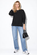 Kadın Bisiklet Yaka Yanı Yırtmaçlı Regular Fit 3 İplik Sweatshirt %100 Pamuk-Siyah