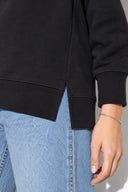 Kadın Bisiklet Yaka Yanı Yırtmaçlı Regular Fit 3 İplik Sweatshirt %100 Pamuk-Siyah