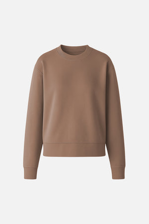 Kadın Bisiklet Yaka Yanı Yırtmaçlı Yumuşak Dokulu Sweatshirt (CUPRO) - Vizon