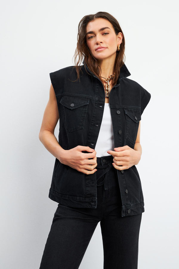 Kadın Black Oversize Jean Yelek