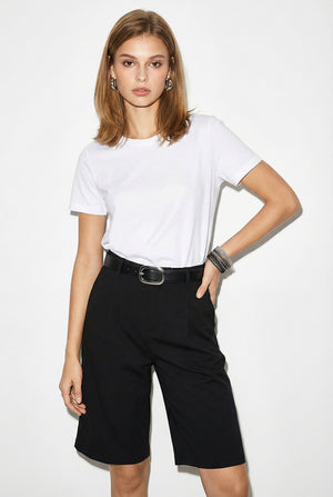 Kadın Boyfriend Bisiklet Yaka Regular Fit Modal Tişört Lyocell (Tencel™) - Beyaz