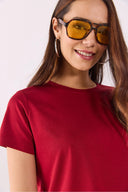 Kadın Boyfriend Bisiklet Yaka Regular Fit Modal Tişört Lyocell (Tencel™) - Bordo