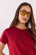 Kadın Boyfriend Bisiklet Yaka Regular Fit Modal Tişört Lyocell (Tencel™) - Bordo