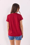 Kadın Boyfriend Bisiklet Yaka Regular Fit Modal Tişört Lyocell (Tencel™) - Bordo
