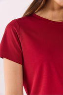 Kadın Boyfriend Bisiklet Yaka Regular Fit Modal Tişört Lyocell (Tencel™) - Bordo