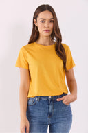 Kadın Boyfriend Bisiklet Yaka Regular Fit Modal Tişört Lyocell (Tencel™) - Kayısı